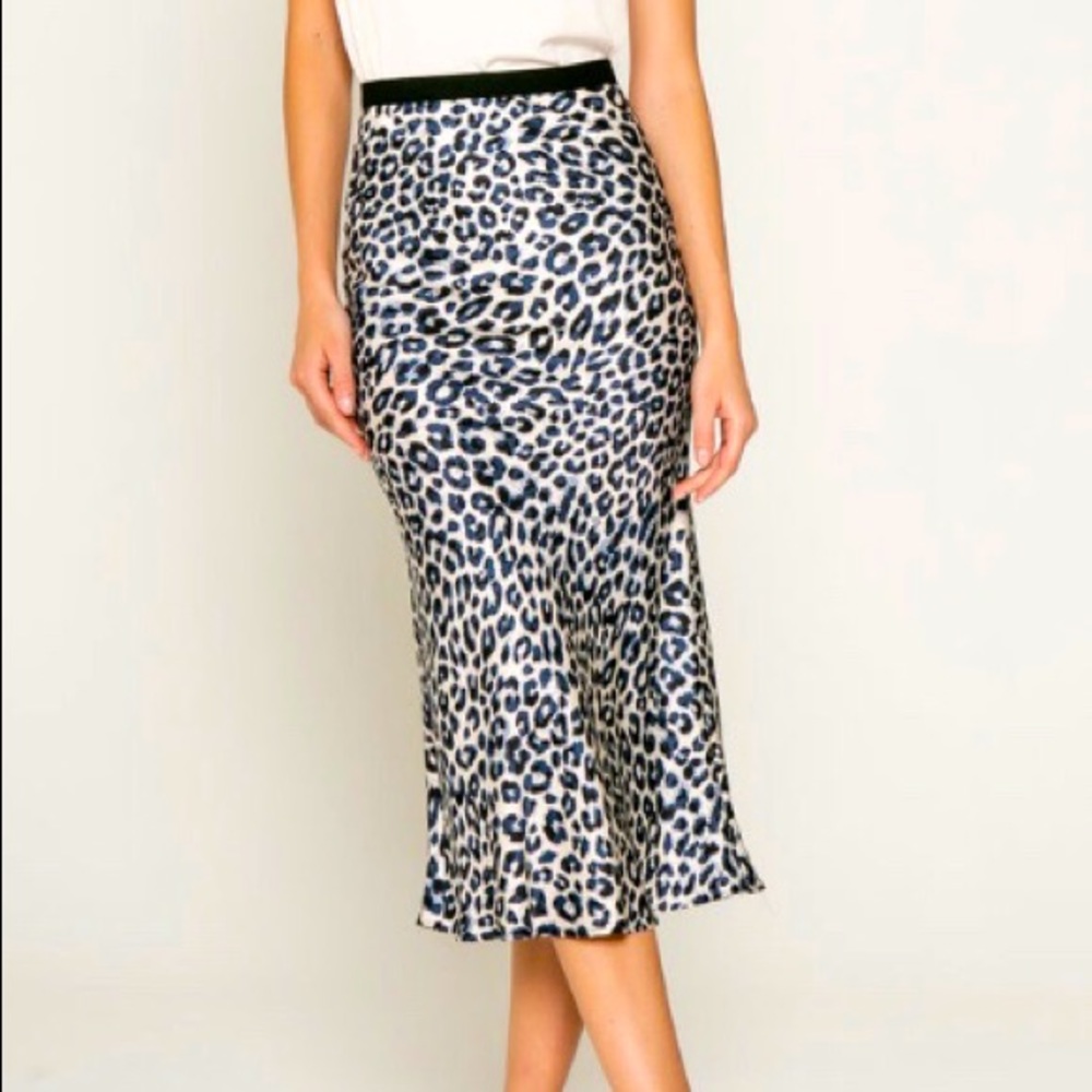 Lavender Brown. Animal Print Bias Midi Skirt. Medium. New